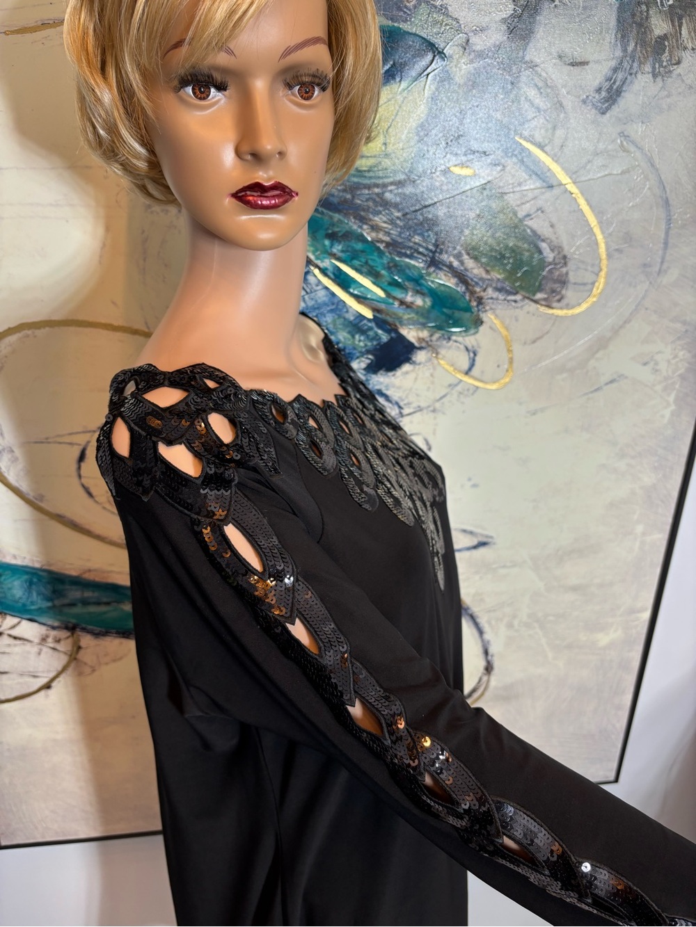 cleo Black Long Sleeve Embellished Cocktail Dress - Picture 8 of 15